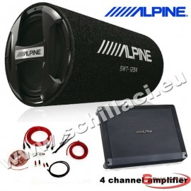 Kit subwoofer tubo 30 cm 1000 watts + Amplificatore 4 canali Alpine + cavi BBX-F