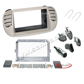 Kit mascherina autoradio 2 DIN FIAT 500 bianco avorio  supporto montaggio...