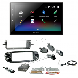 Autoradio Pioneer 2DIN DMH-A340DAB + Kit autoradio 2 DIN Fiat 500 nero lucido