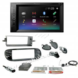 Autoradio Pioneer 2DIN DMH-A240DAB + Kit autoradio 2 DIN Fiat 500 nero lucido