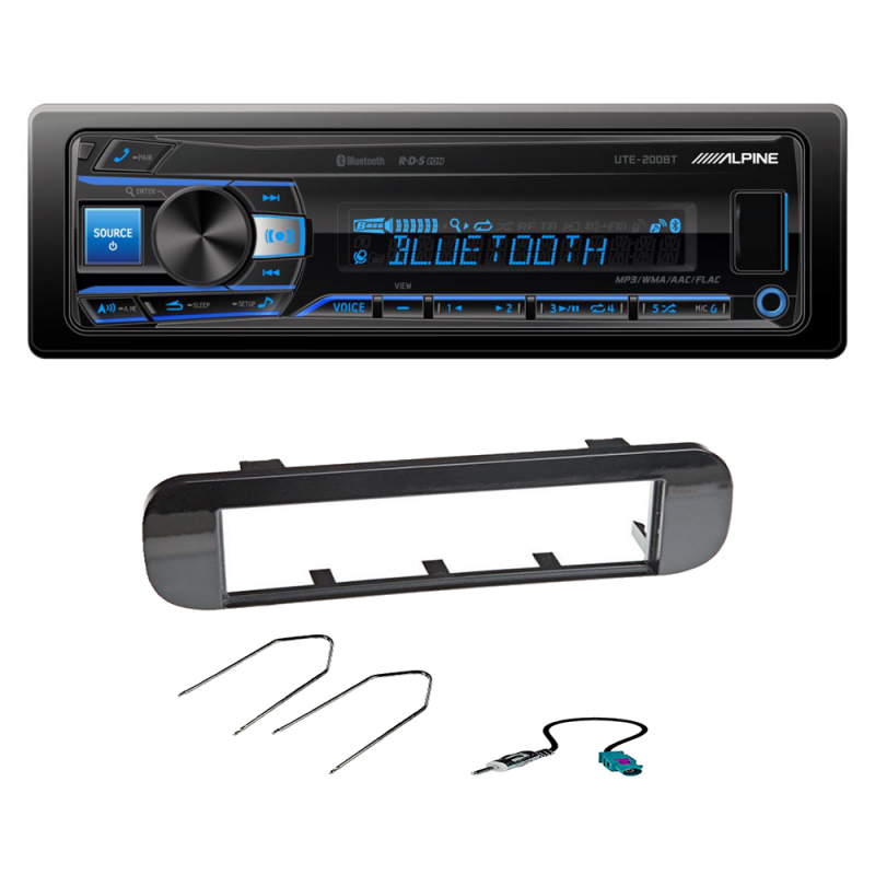 Kit Autoradio Alpine UTE-200BT Mascherina Fiat Panda Nero Lucido 1 din